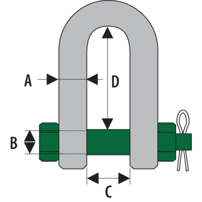 D-shackle with nut-bolt secured by split pin type G-4153