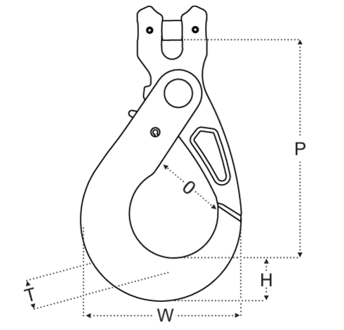RCS self locking clevis hook (Grade 10) technical drawing