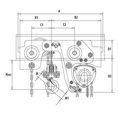 KBT 200 OD takel-loopkat combinatie extreem kort