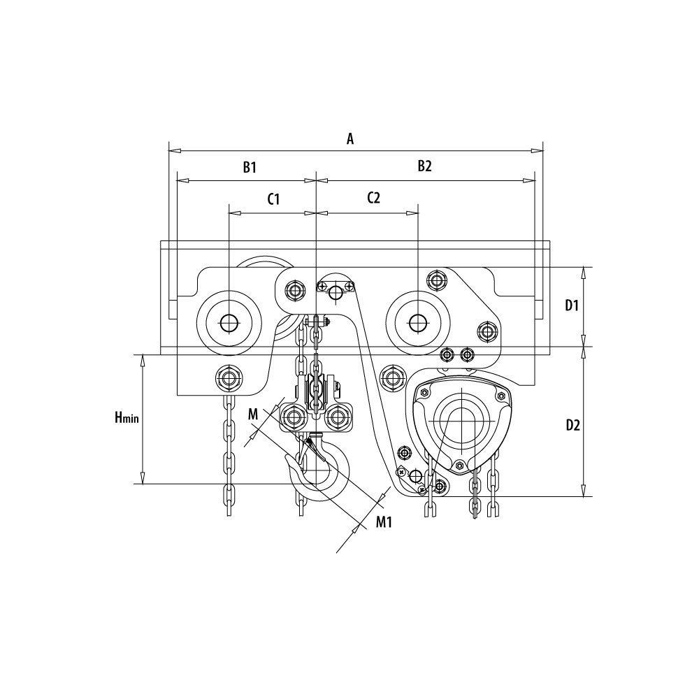 KBT 200 OD takel-loopkat combinatie extreem kort
