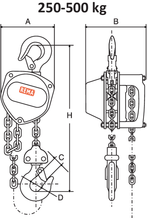 REMA blackline hand chain hoist measurements