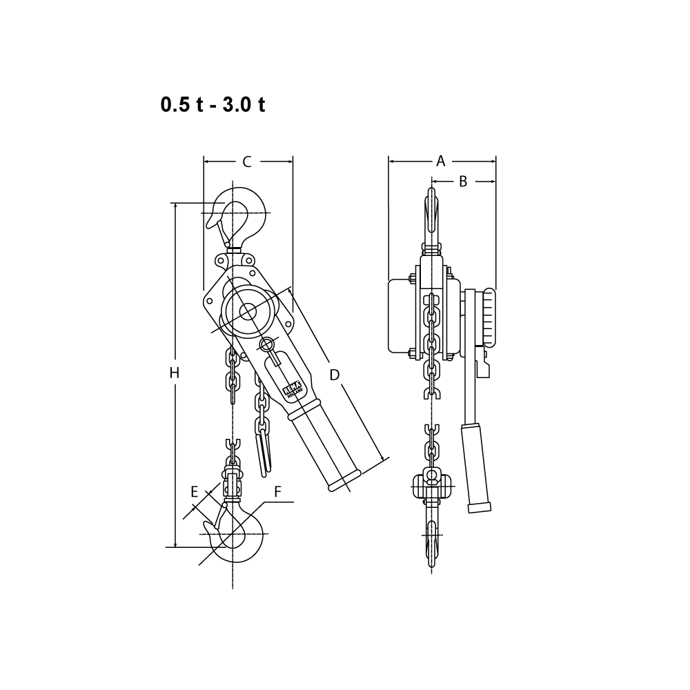 REMA Select 2-OD lever hoist technical drawing 0,5 t - 3t