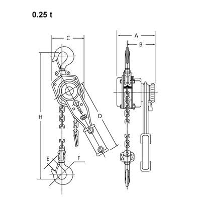 REMA Select 2-OD Hebelzug technische Zeichnung 0,25 t