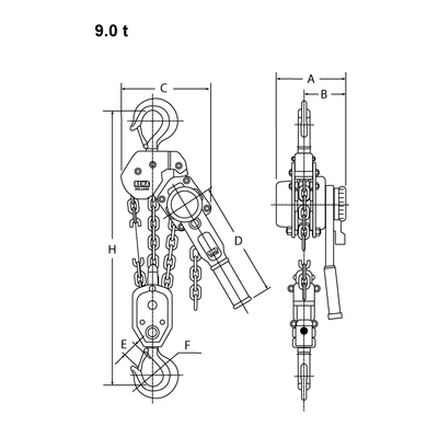 REMA Select 2-OD lever hoist technical drawing 9 t