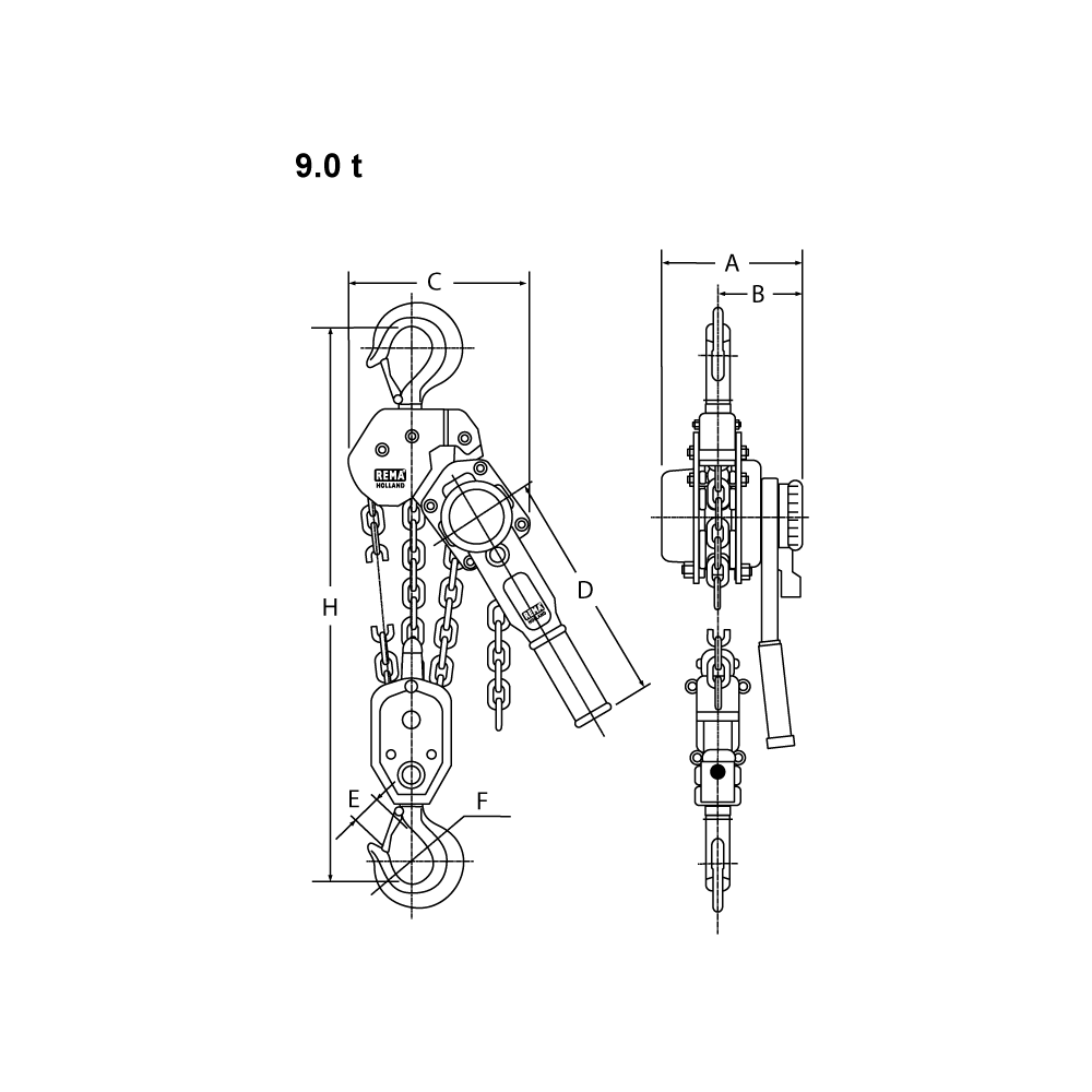 REMA Select 2-OD lever hoist technical drawing 9 t