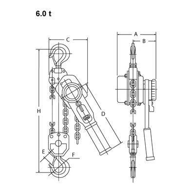 REMA Select 2-OD lever hoist technical drawing 6 t
