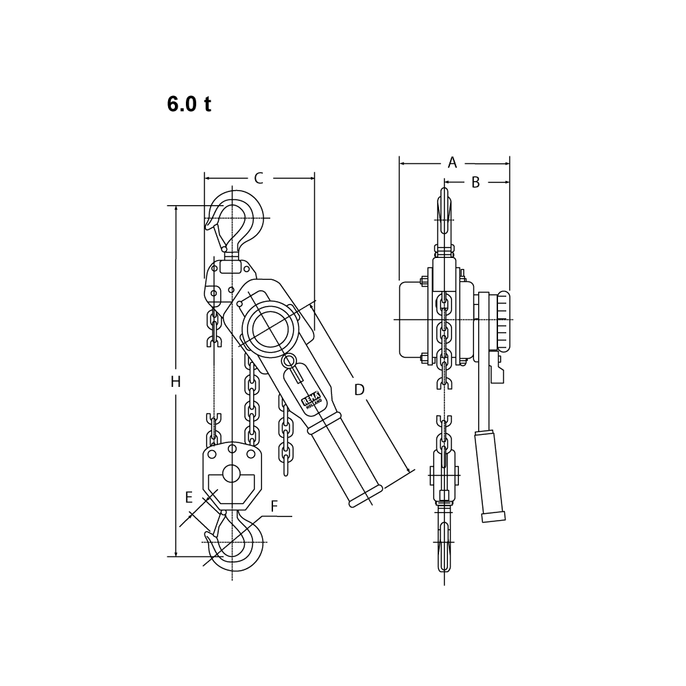 REMA Select 2-OD lever hoist technical drawing 6 t