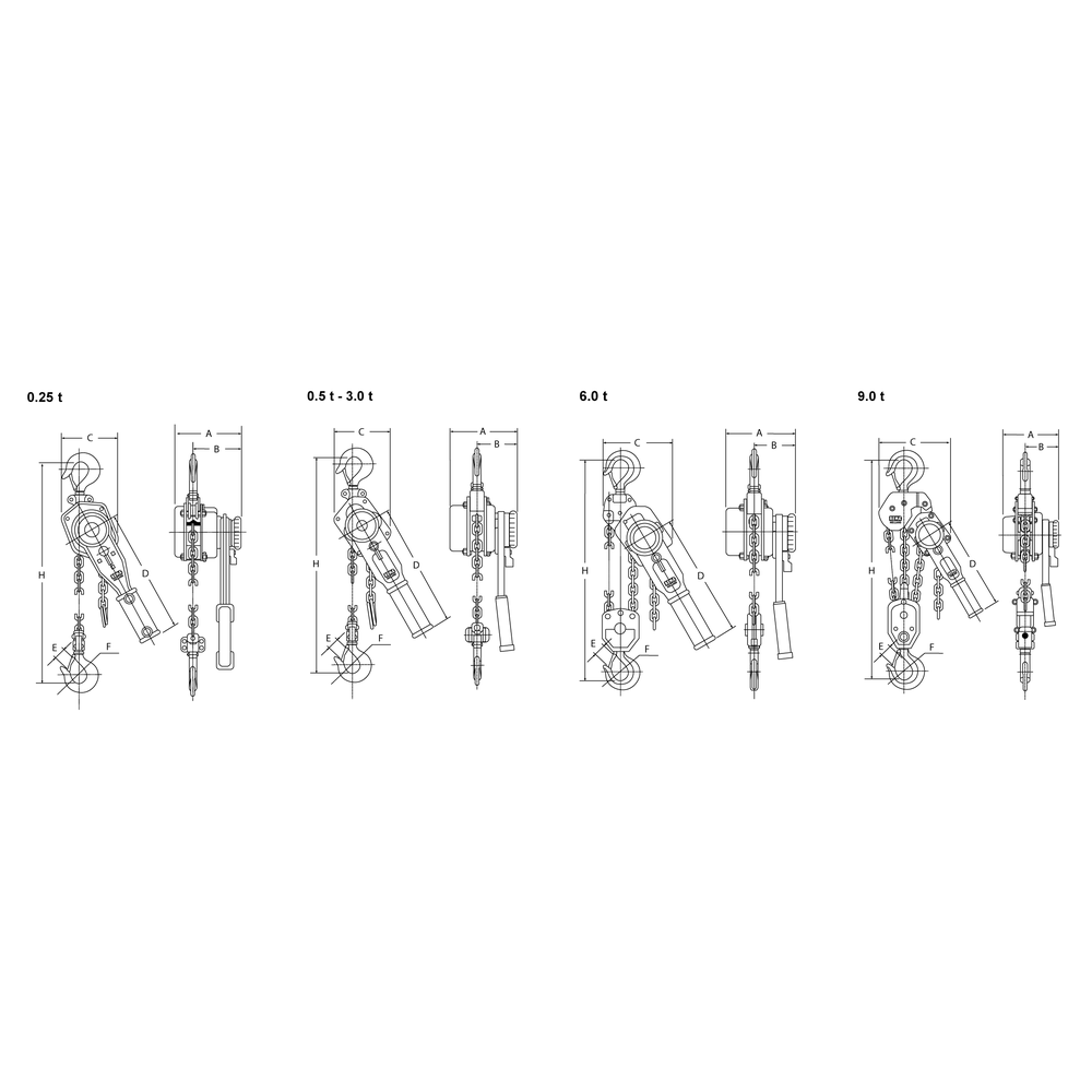 REMA Select 2-OD lever hoist technical drawing all