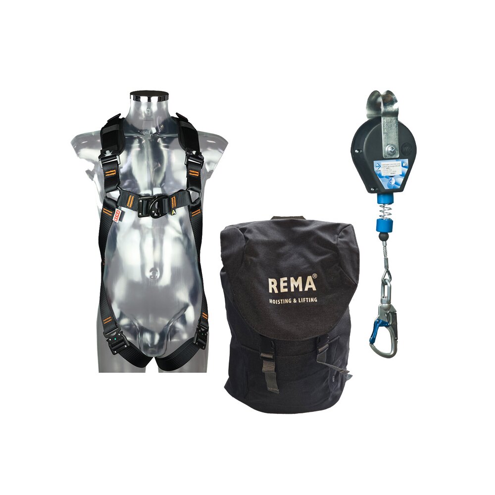 Auffanggurt Re-line, Höhensicherungsgerät HPS12 im Rucksack Re-line