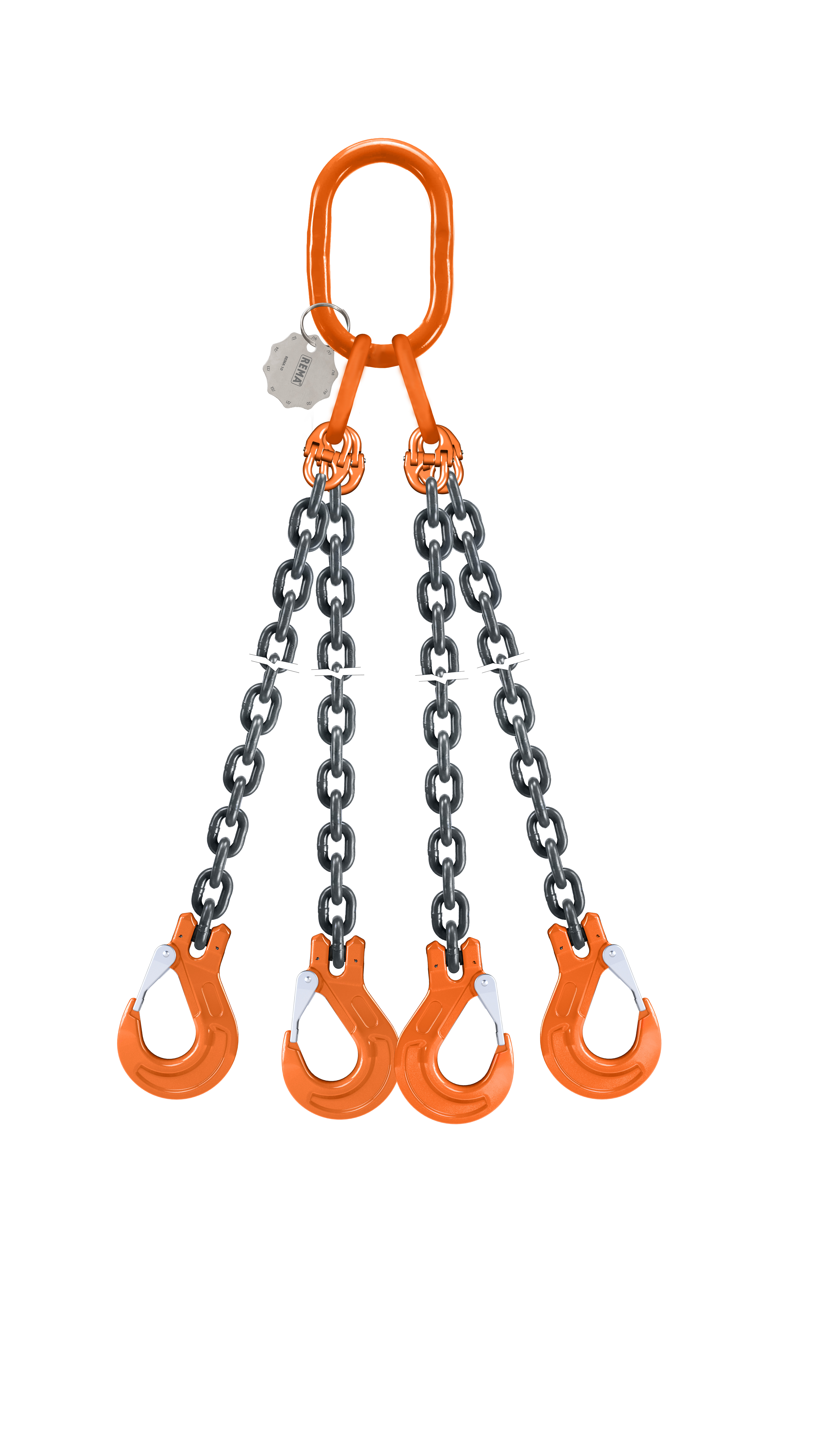 Four Leg Slings: Used for larger, bulkier loads that require multiple lift points for stability. Four Leg Slings: Used for larger, bulkier loads that require multiple lift points for stability.