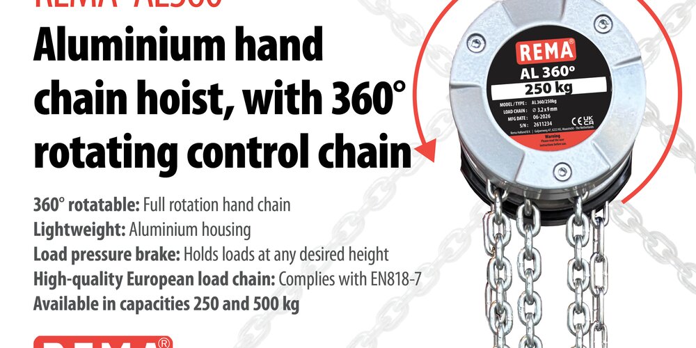 REMA AL360 hand chain hoist with 360° rotating control chain