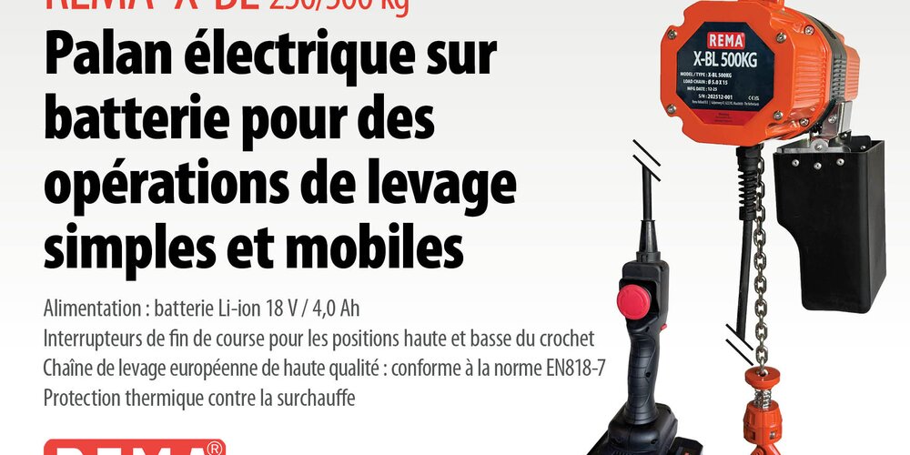 NOUVEAUTÉ : REMA X-BL, palan électrique sur batterie