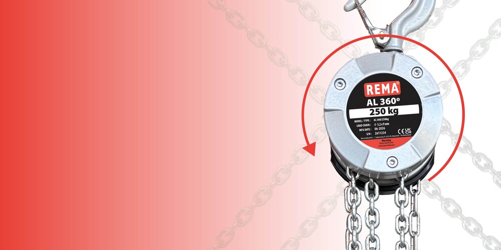 REMA AL360 - Aluminium hand chain hoist with 360° rotating control chain.